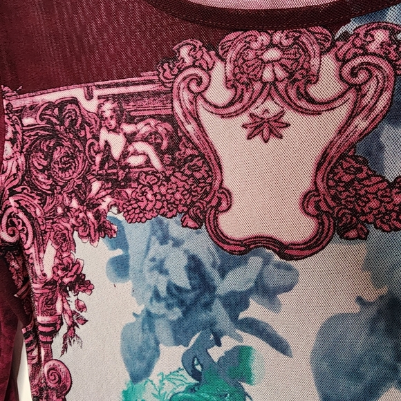 Express Y2K mesh long sleeved sheer printed top - Picture 7 of 11